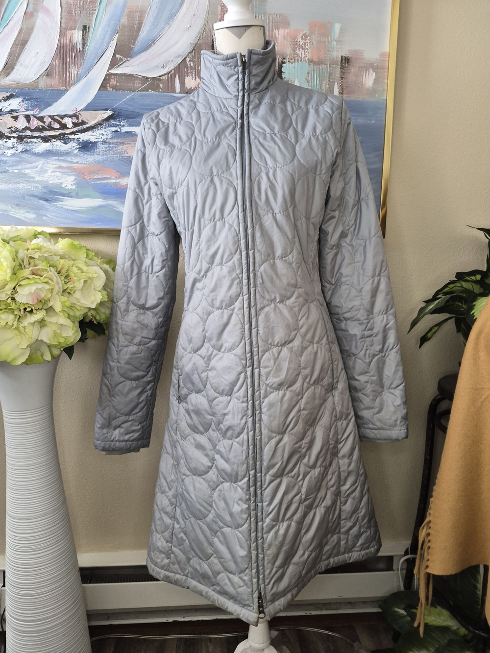 Patagonia Light Gray Quilted Long Puffer Coat